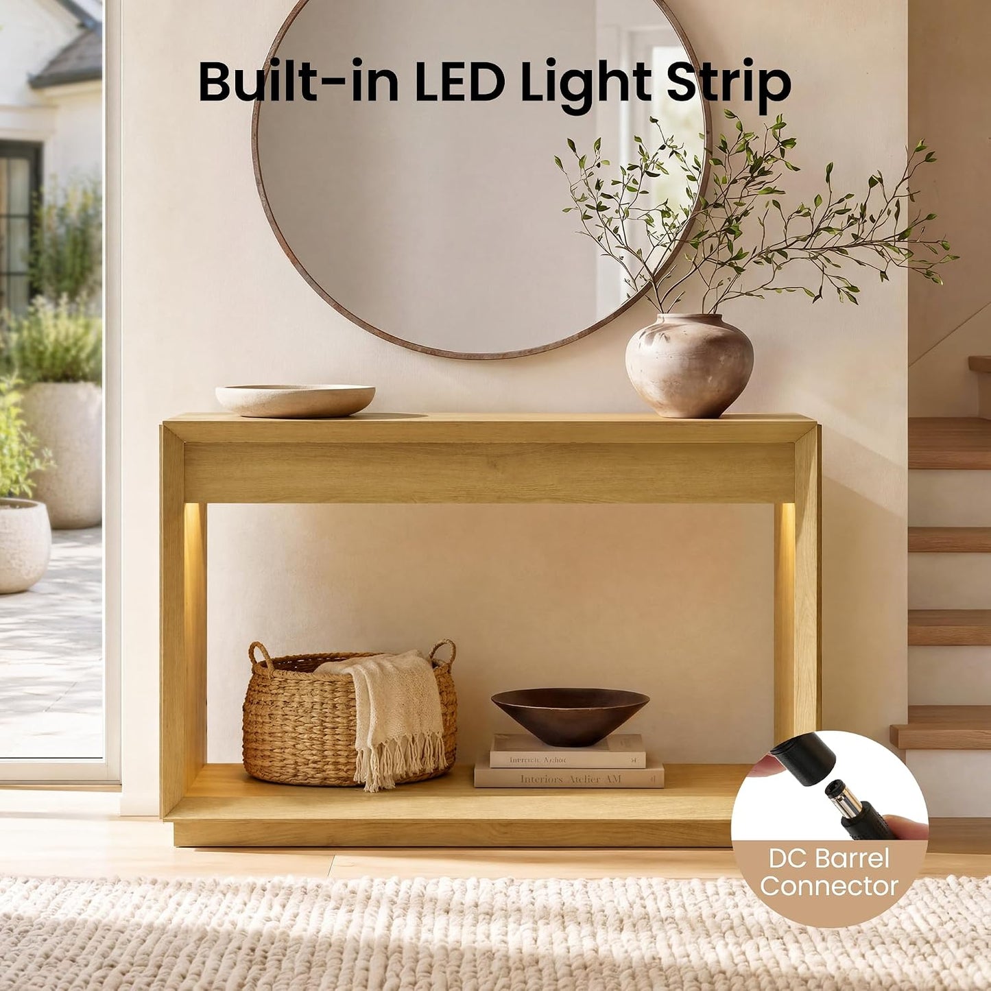 Arlo 48" Wood Console Table with LED Light ＆ Open Storage Shelf