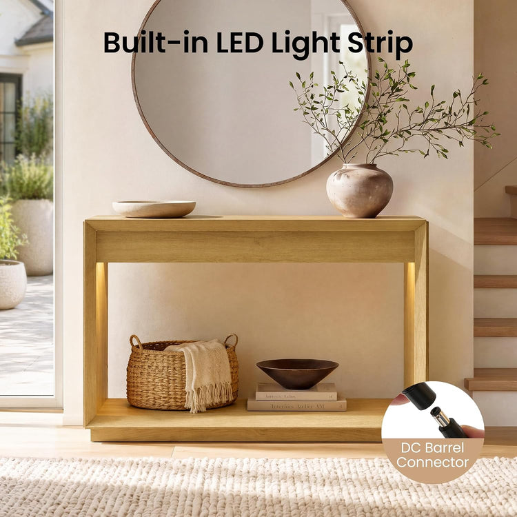 Arlo 48" Engineered Wood Console Table with LED Light & Open Storage Shelf