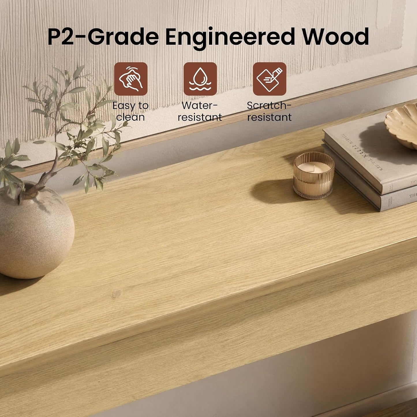 Arlo 48" Wood Console Table with LED Light ＆ Open Storage Shelf