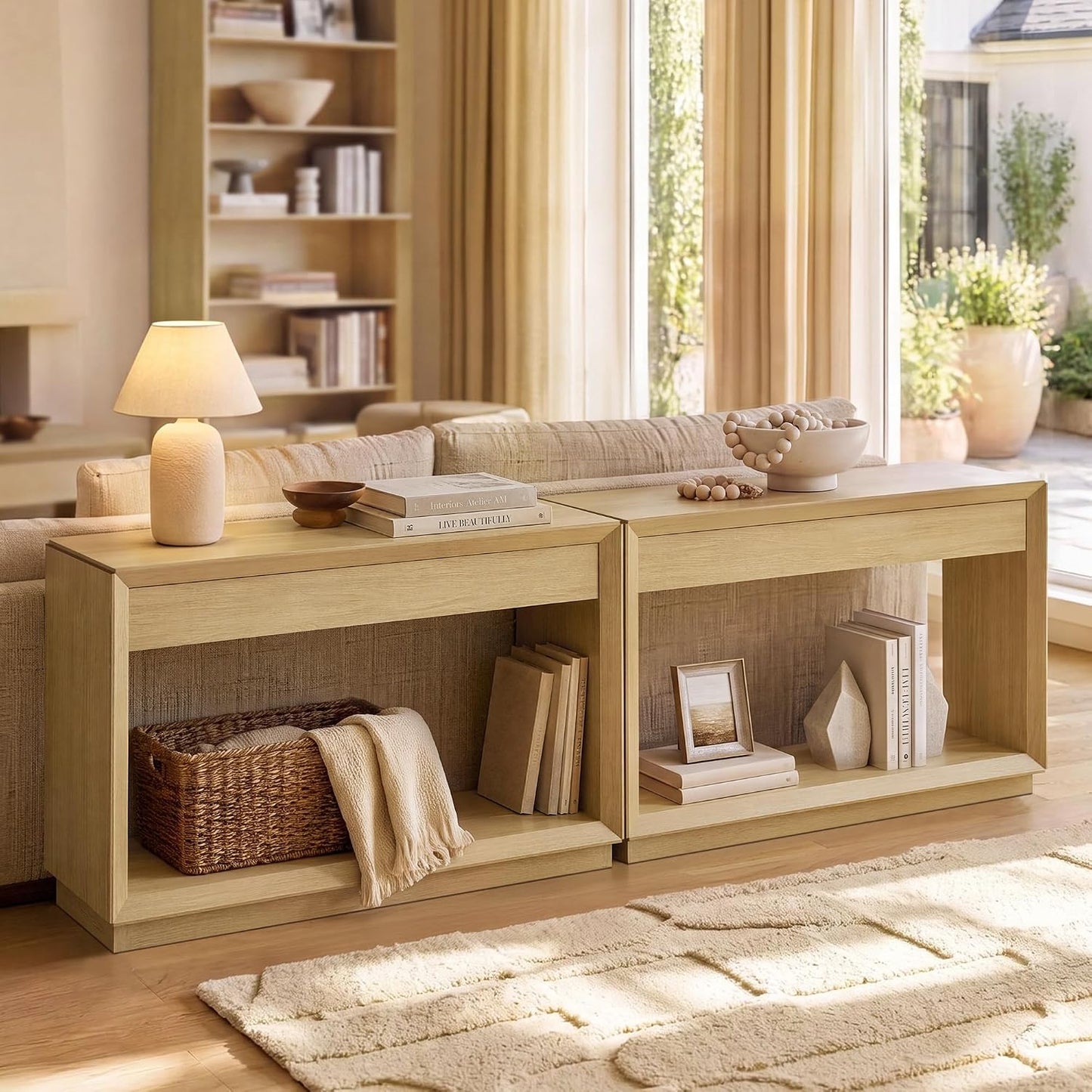 Arlo 48" Wood Console Table with LED Light ＆ Open Storage Shelf