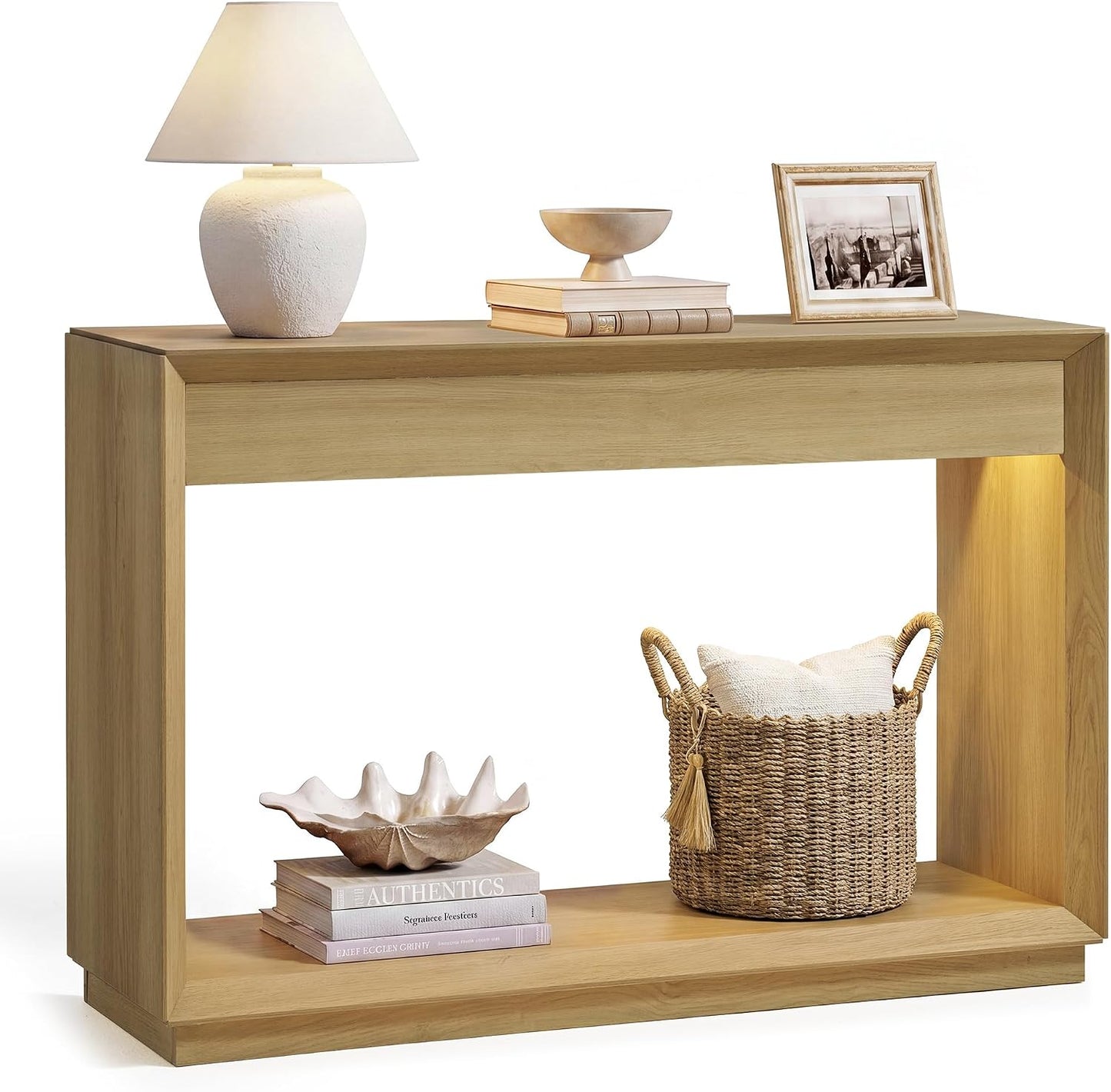 Arlo 48" Wood Console Table with LED Light ＆ Open Storage Shelf