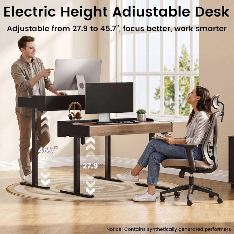 48" Electric Standing Desk with Drawers, Hidden Cable Management