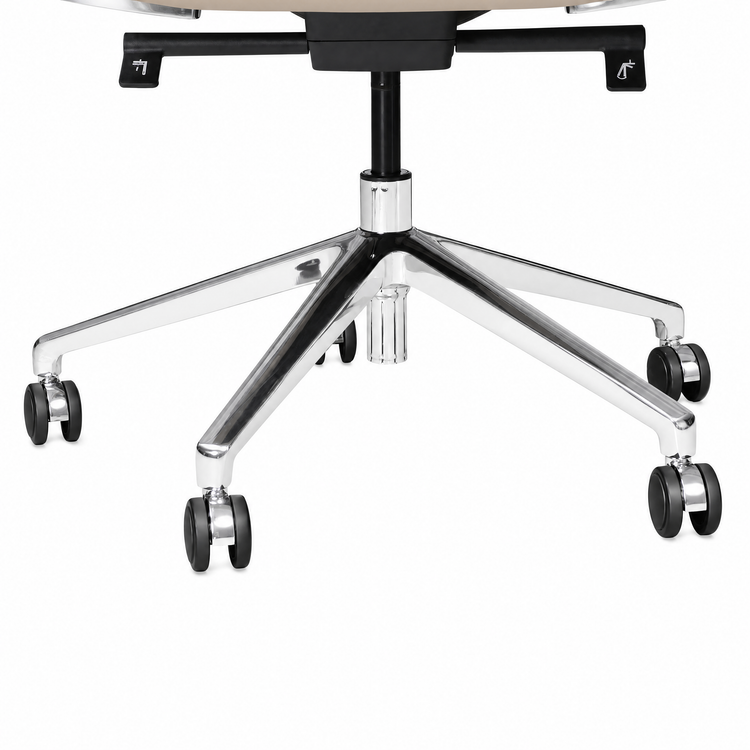 Silla de oficina beige de PU con reposabrazos de aluminio integrados e inclinación de 4 posiciones