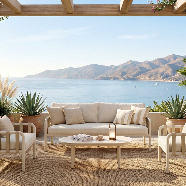 47.2" Outdoor Oval Sintered Stone Coffee Table with Bold Tube Frame