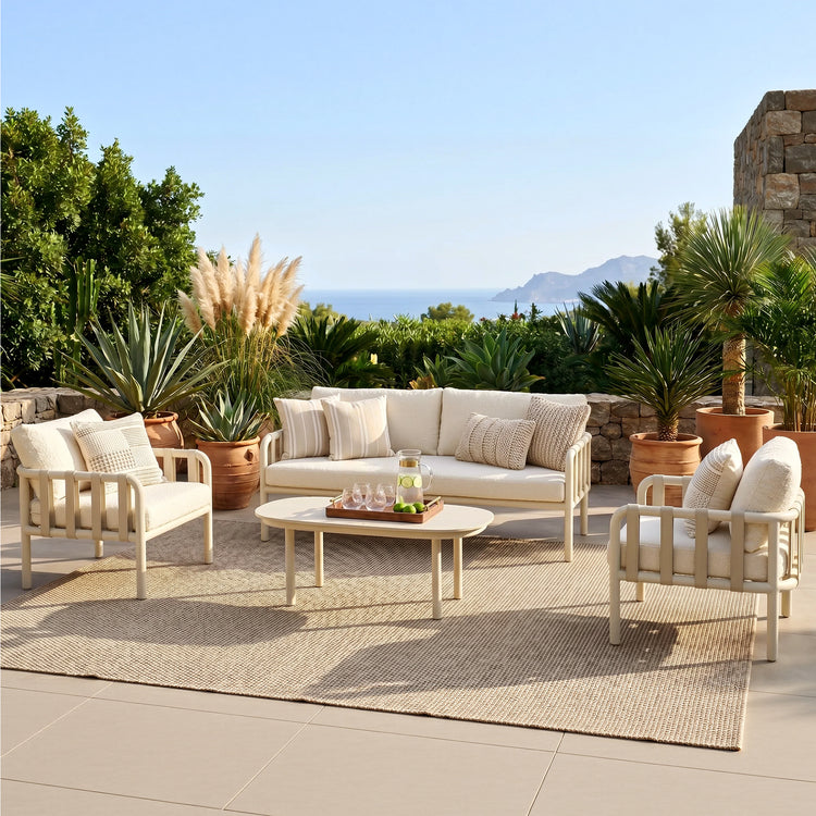 47.2" Outdoor Oval Sintered Stone Coffee Table with Bold Tube Frame