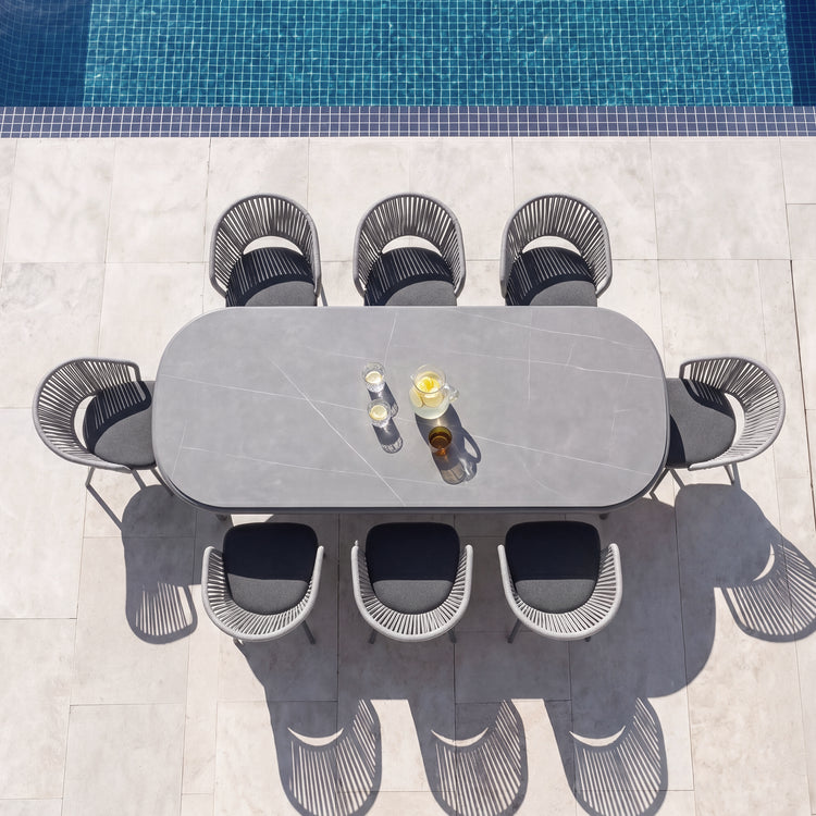 95.3" Outdoor Oval Dining Table with Bold Tube Sintered Stone Top