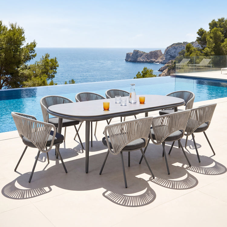 95.3" Outdoor Oval Dining Table with Bold Tube Sintered Stone Top