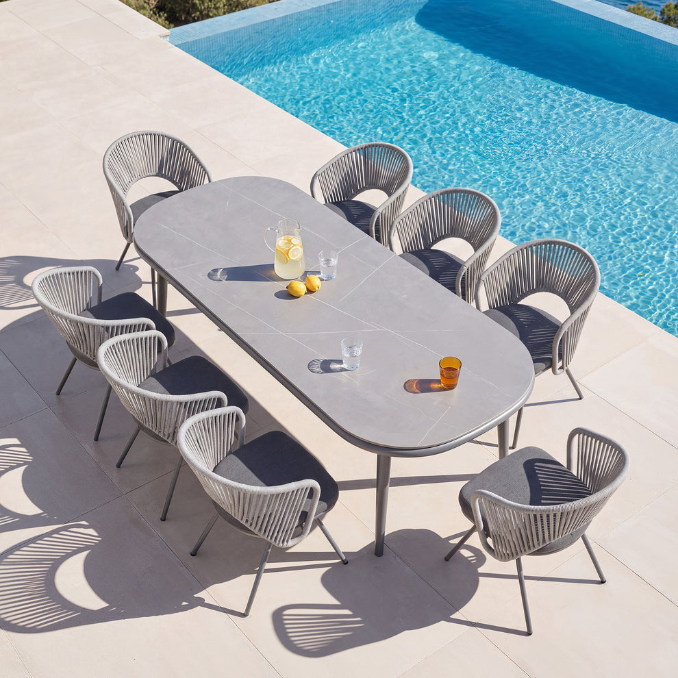 95.3" Outdoor Oval Dining Table with Bold Tube Sintered Stone Top