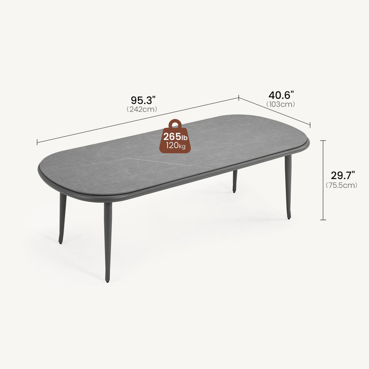 95.3" Outdoor Oval Dining Table with Bold Tube Sintered Stone Top