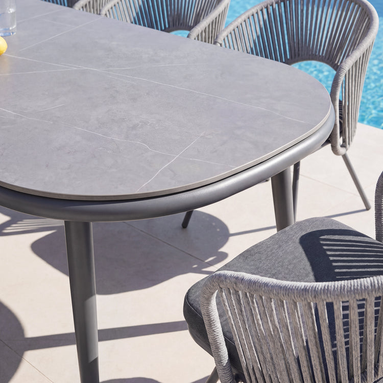 95.3" Outdoor Oval Dining Table with Bold Tube Sintered Stone Top