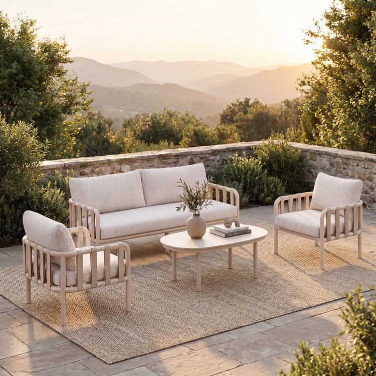 47.2" Outdoor Oval Sintered Stone Coffee Table with Bold Tube Frame