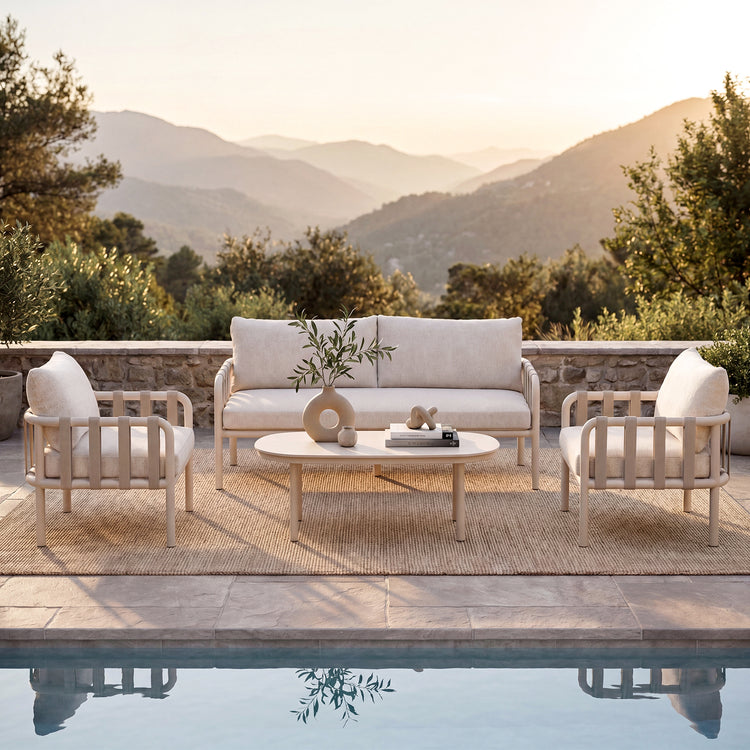47.2" Outdoor Oval Sintered Stone Coffee Table with Bold Tube Frame