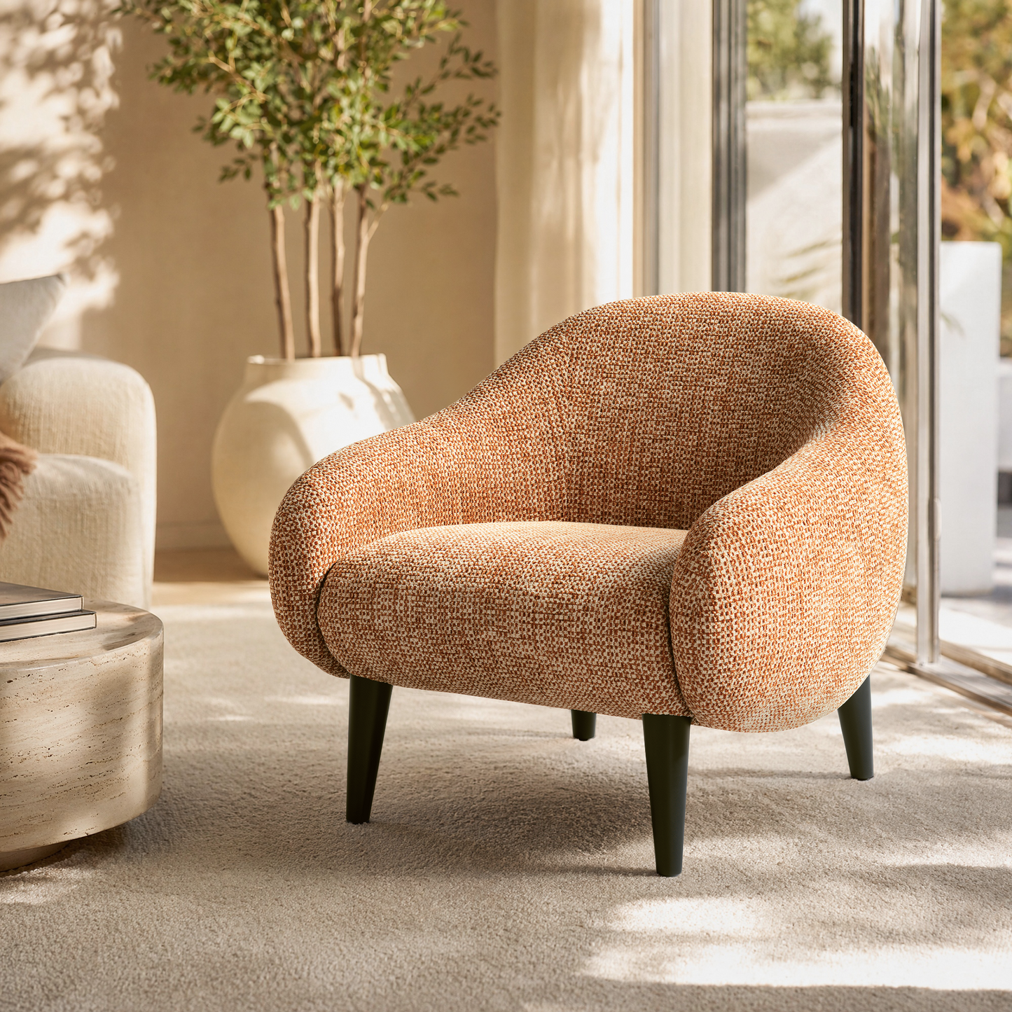 [Pre-Sale] Brown Upholstered Barrel Accent Chair with Wraparound Arms