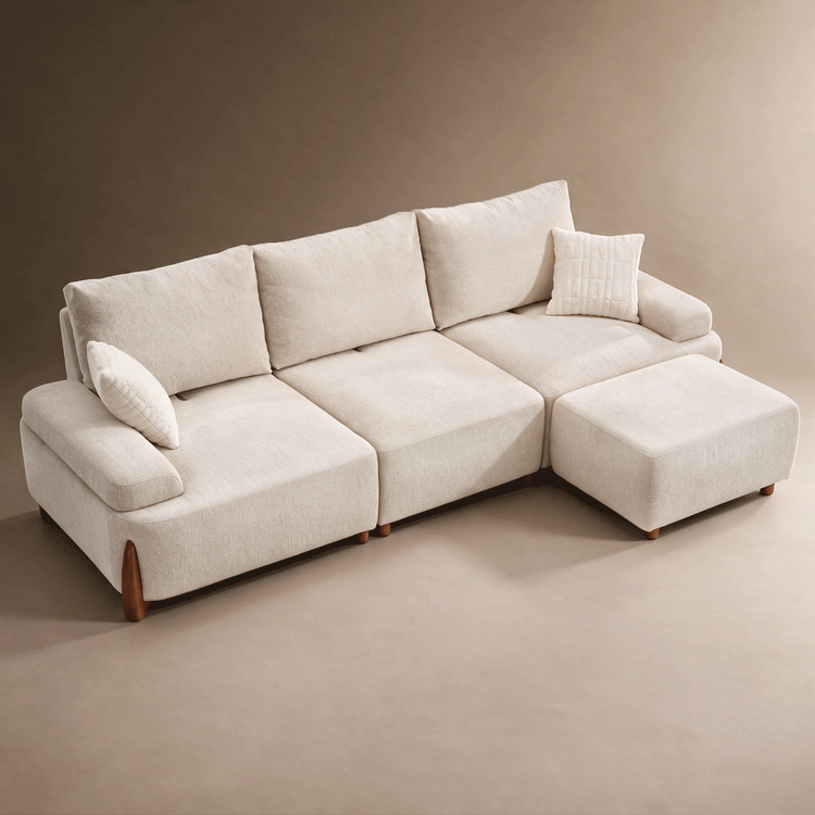 [Preventa] Sofá modular en L de chenilla de 114" en beige, asiento extra profundo y respaldo ajustable - Clavea