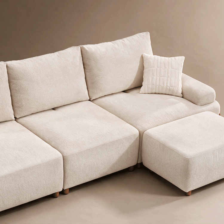 [Pre-sale] 114" Modular Chenille 3-Seater Sofa in Beige with Adjustable Backrest & Pillows - Carlen