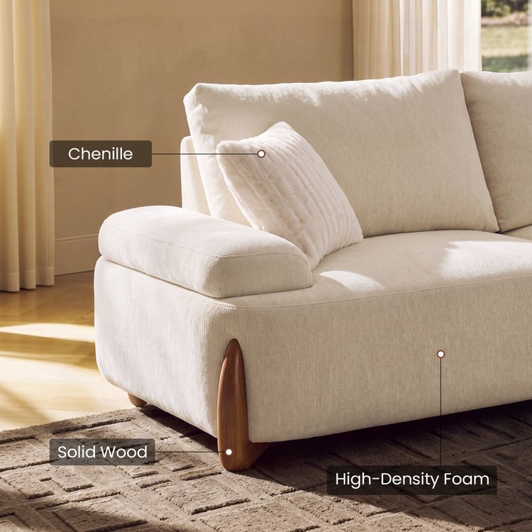 [Pre-sale] 114" Modular Chenille 3-Seater Sofa in Beige with Adjustable Backrest & Pillows - Clavea