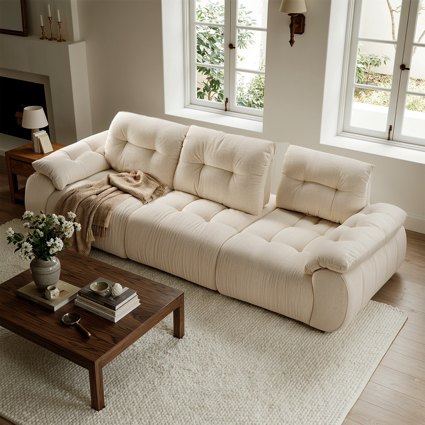 [Pre-sale] 118" Modular Chenille Cloud Sofa with Adjustable Backrests，Solid Wood