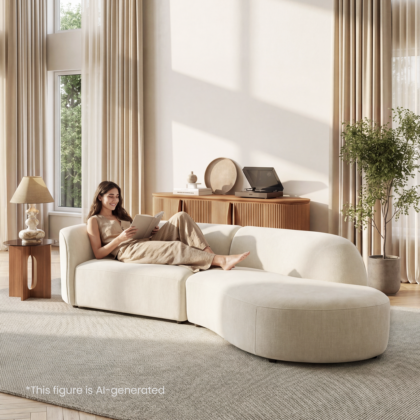 [Pre-sale] 118" Curved Chenille Sectional Sofa (Right Facing Chaise) - Solid Wood Frame