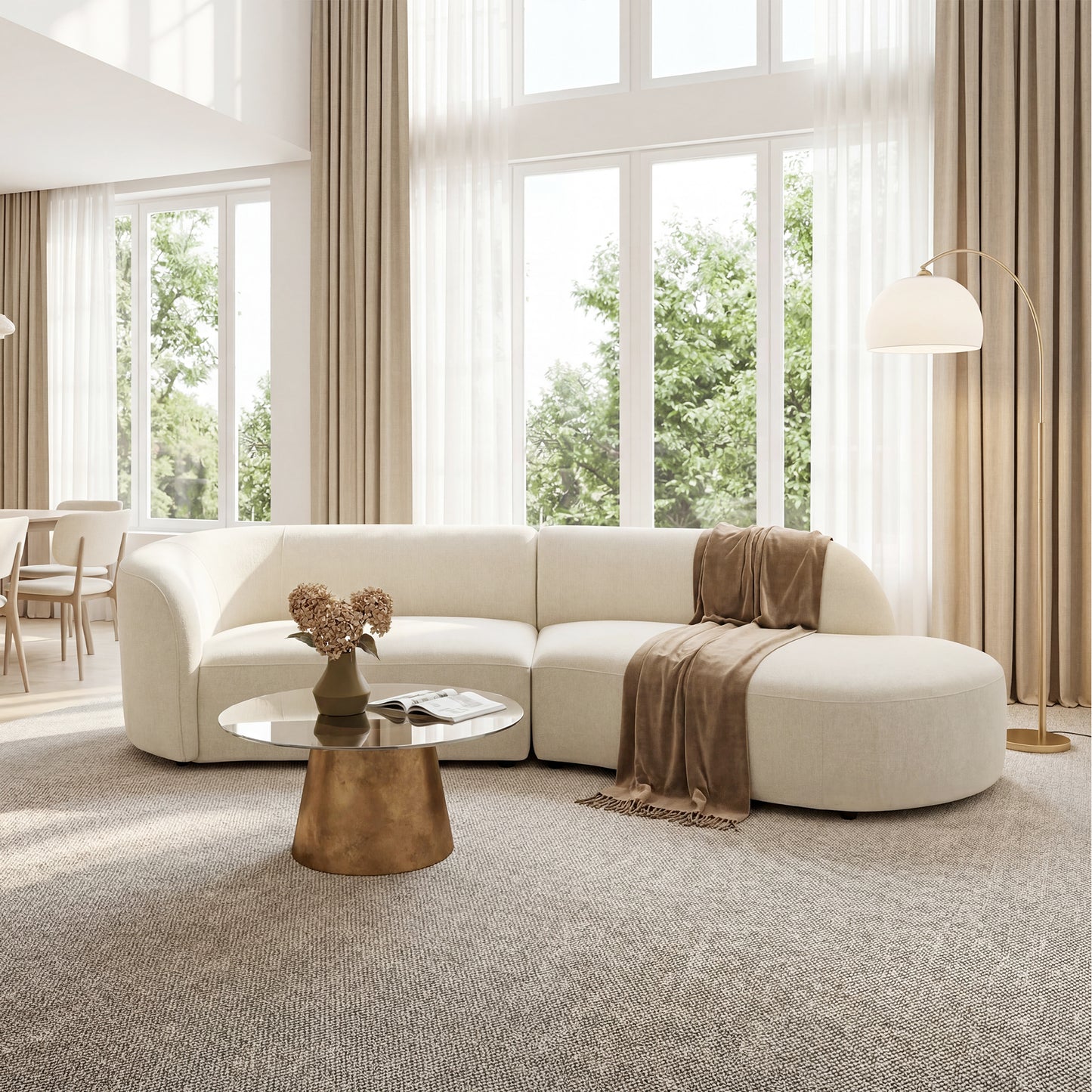 [Pre-sale] 118" Curved Chenille Sectional Sofa (Right Facing Chaise) - Solid Wood Frame
