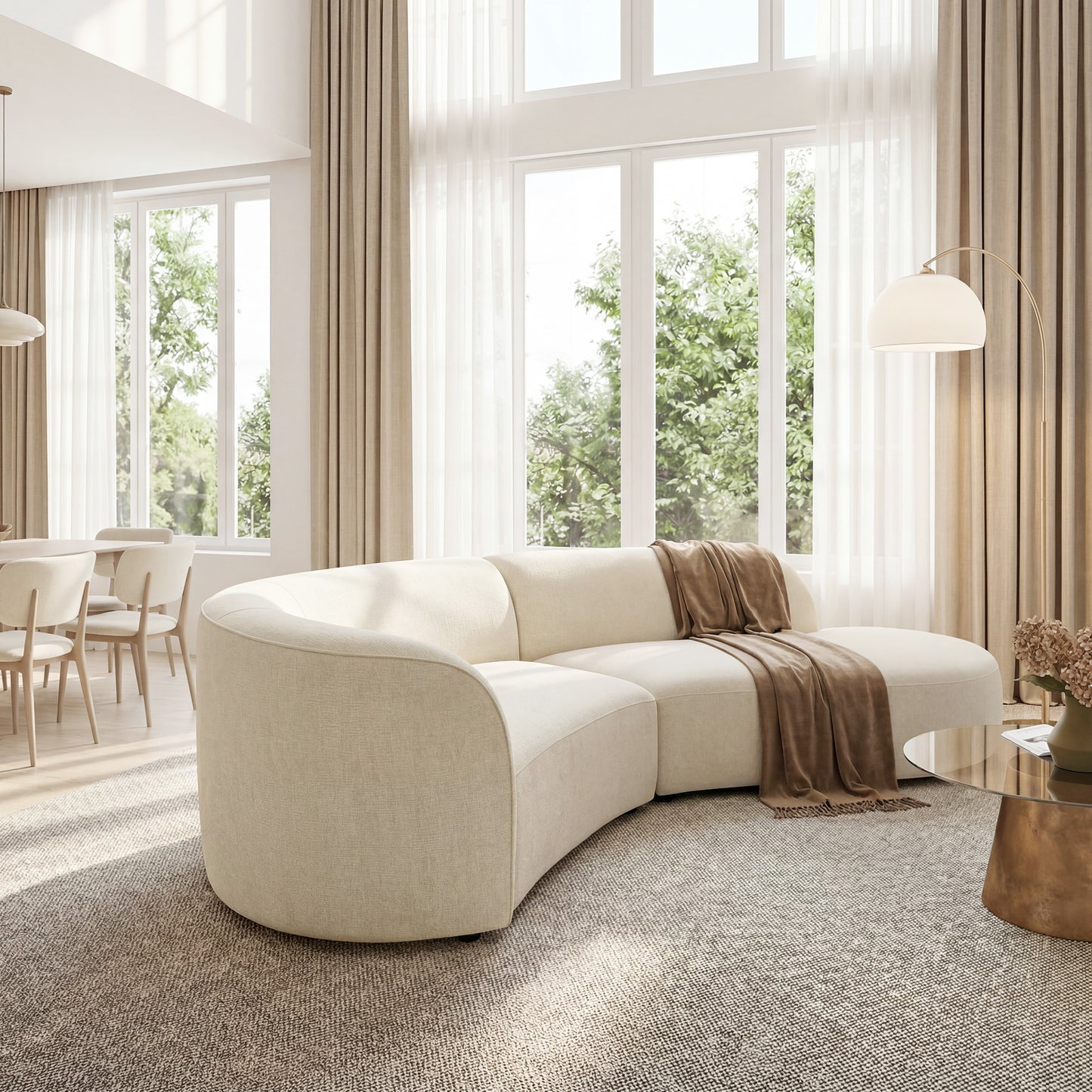 [Pre-sale] 118" Curved Chenille Sectional Sofa (Right Facing Chaise) - Solid Wood Frame
