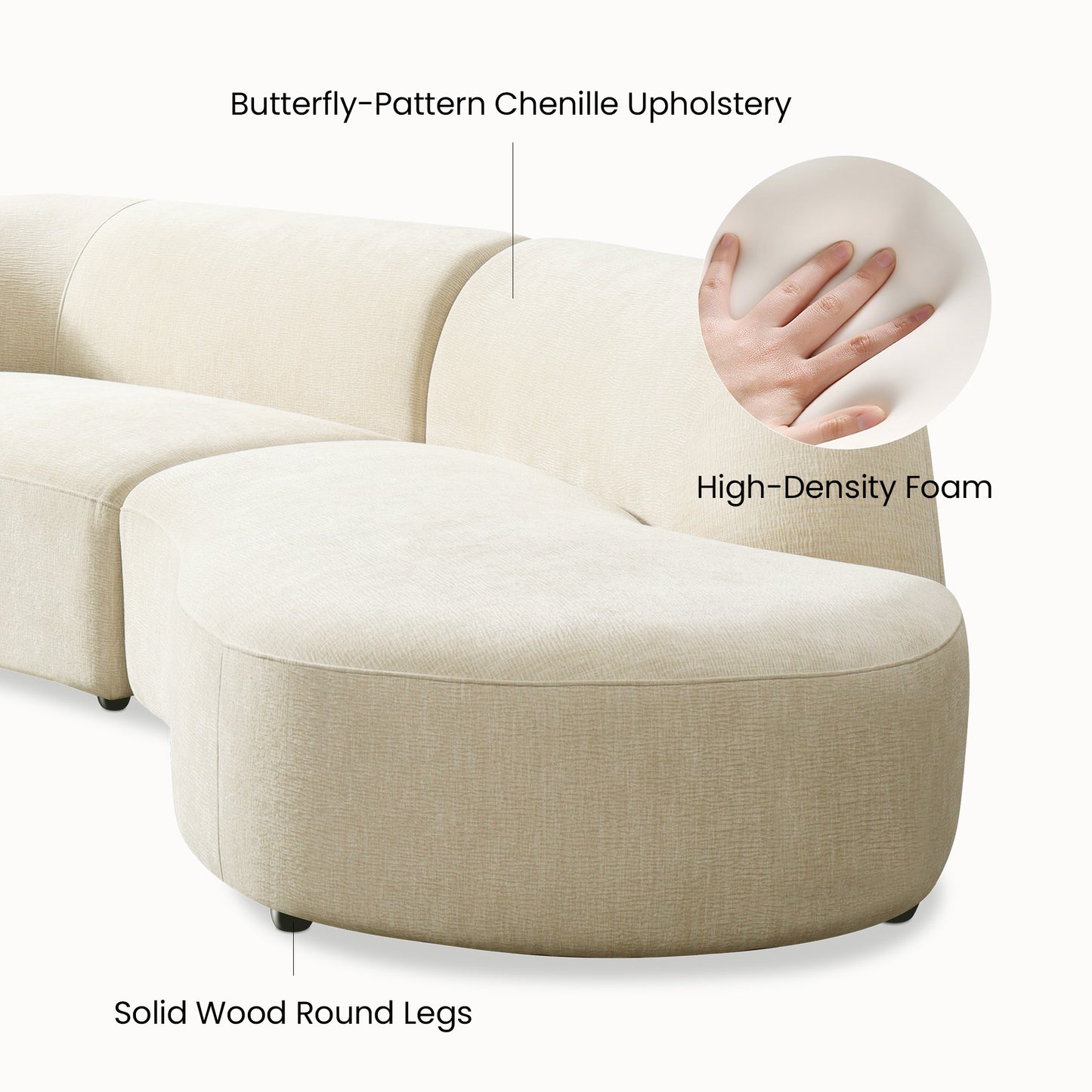 [Pre-sale] 118" Curved Chenille Sectional Sofa (Right Facing Chaise) - Solid Wood Frame