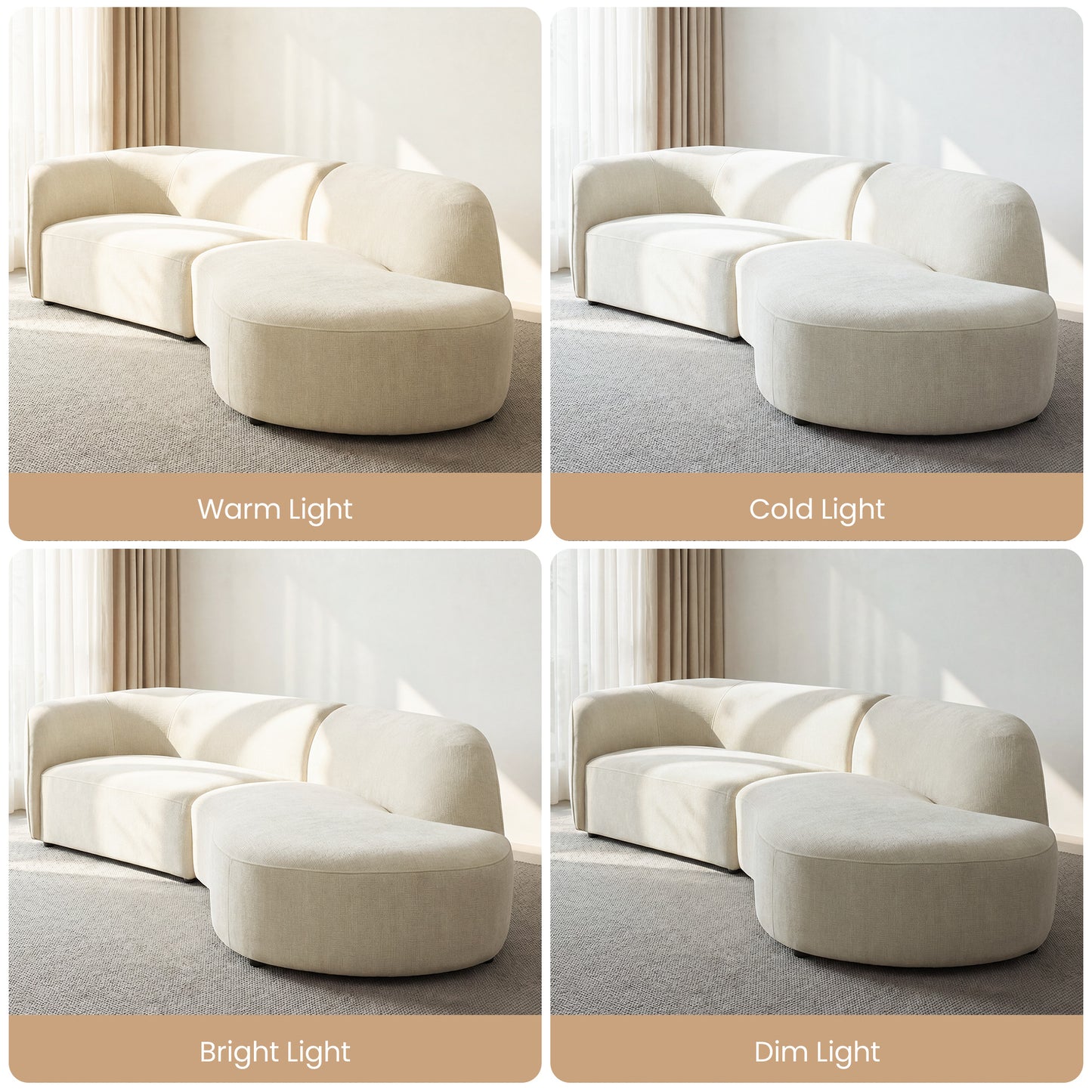 [Pre-sale] 118" Curved Chenille Sectional Sofa (Right Facing Chaise) - Solid Wood Frame