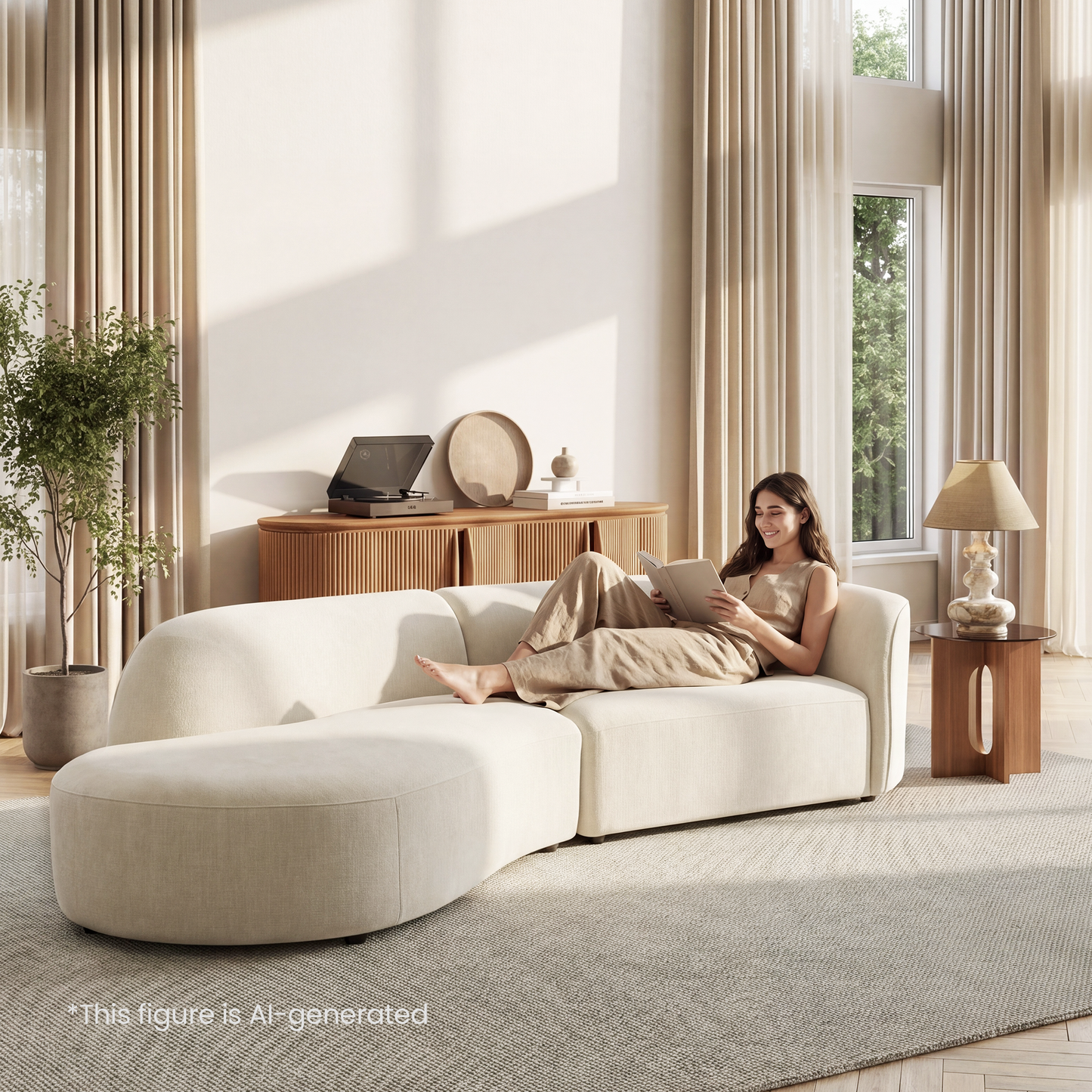 [Pre-sale] 118" Curved Chenille Sectional Sofa (Left Facing Chaise) - Solid Wood Frame