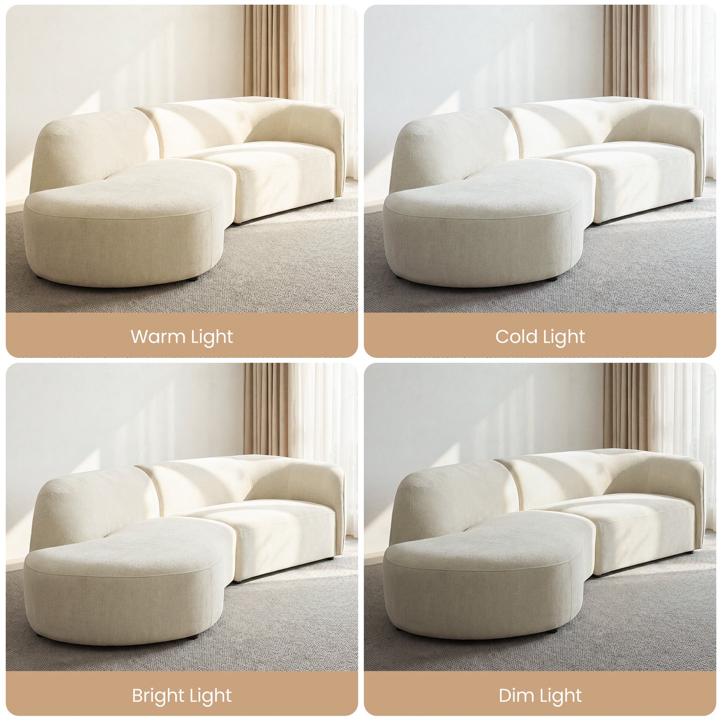 [Pre-sale] 118" Curved Chenille Sectional Sofa (Left Facing Chaise) - Solid Wood Frame