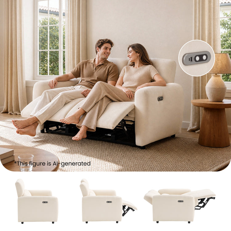 Cirrus 59" Beige Zero Gravity Power Reclining Loveseat Sofa with USB & Type-C