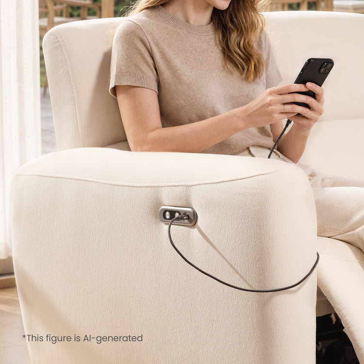 Cirrus 83" Beige Zero Gravity Power Reclining 3-Seat Sofa with USB & Type-C