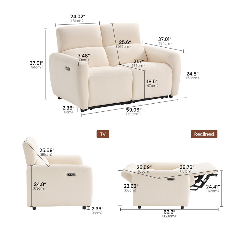 Cirrus 59" Beige Zero Gravity Power Reclining Loveseat Sofa with USB & Type-C