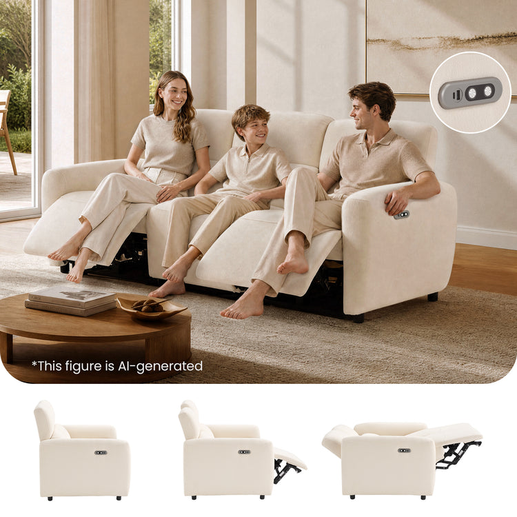 Cirrus 83" Beige Zero Gravity Power Reclining 3-Seat Sofa with USB & Type-C