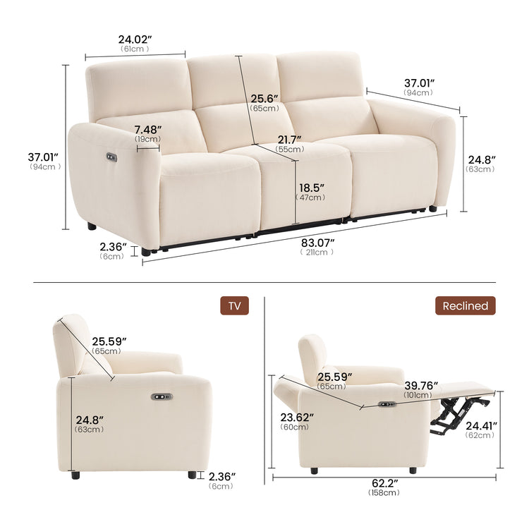 Cirrus 83" Beige Zero Gravity Power Reclining 3-Seat Sofa with USB & Type-C