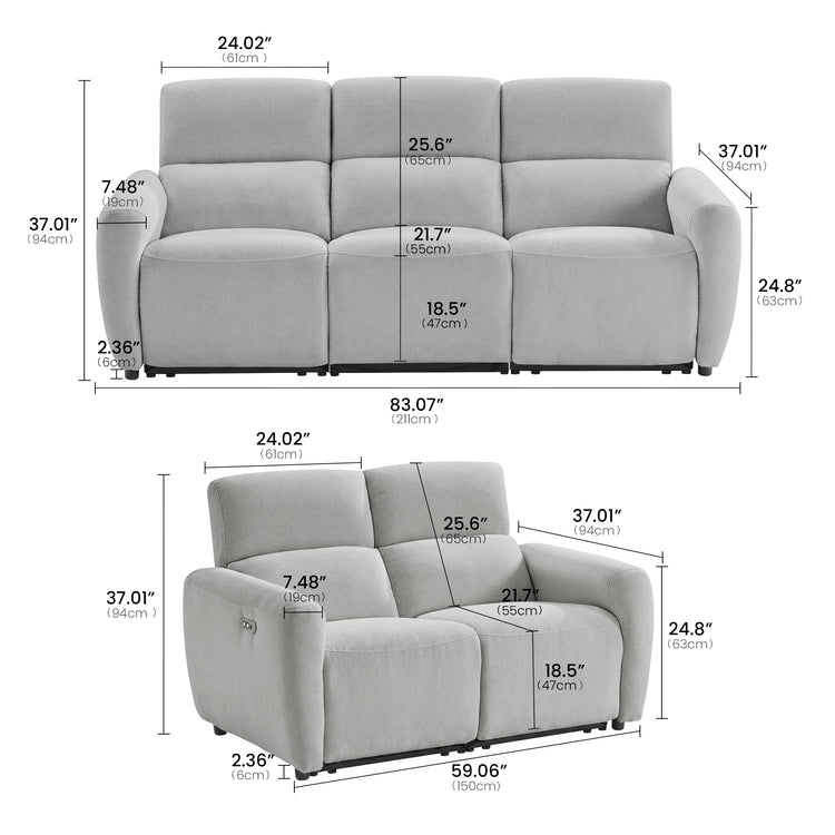 Cirrus Gray Zero Gravity Power Reclining 3-Seater& Loveseat Sofa Set with USB & Type-C