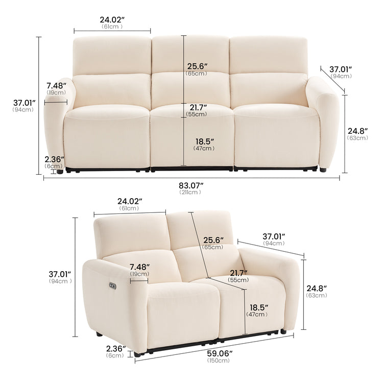 Cirrus Beige Zero Gravity Power Reclining 3-Seater& Loveseat Sofa Set with USB & Type-C
