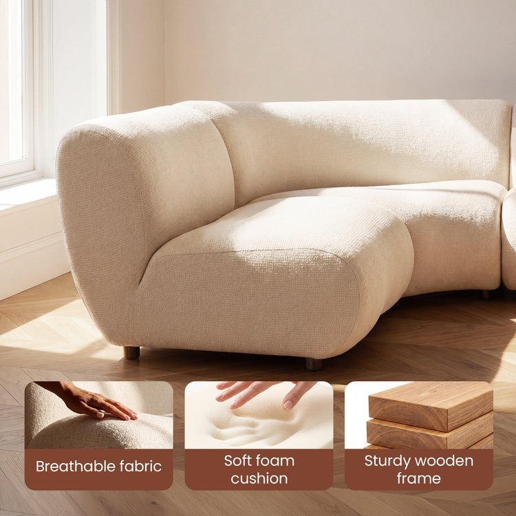Cloud Modular Sectional Sofa - Ivory White Chenille L-Shaped 4 Seater, 68.5 Wide