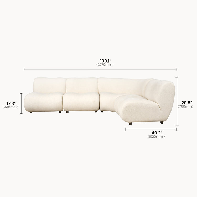 Cloud Modular Sectional Sofa - Ivory White Chenille L-Shaped 4 Seater, 68.5 Wide