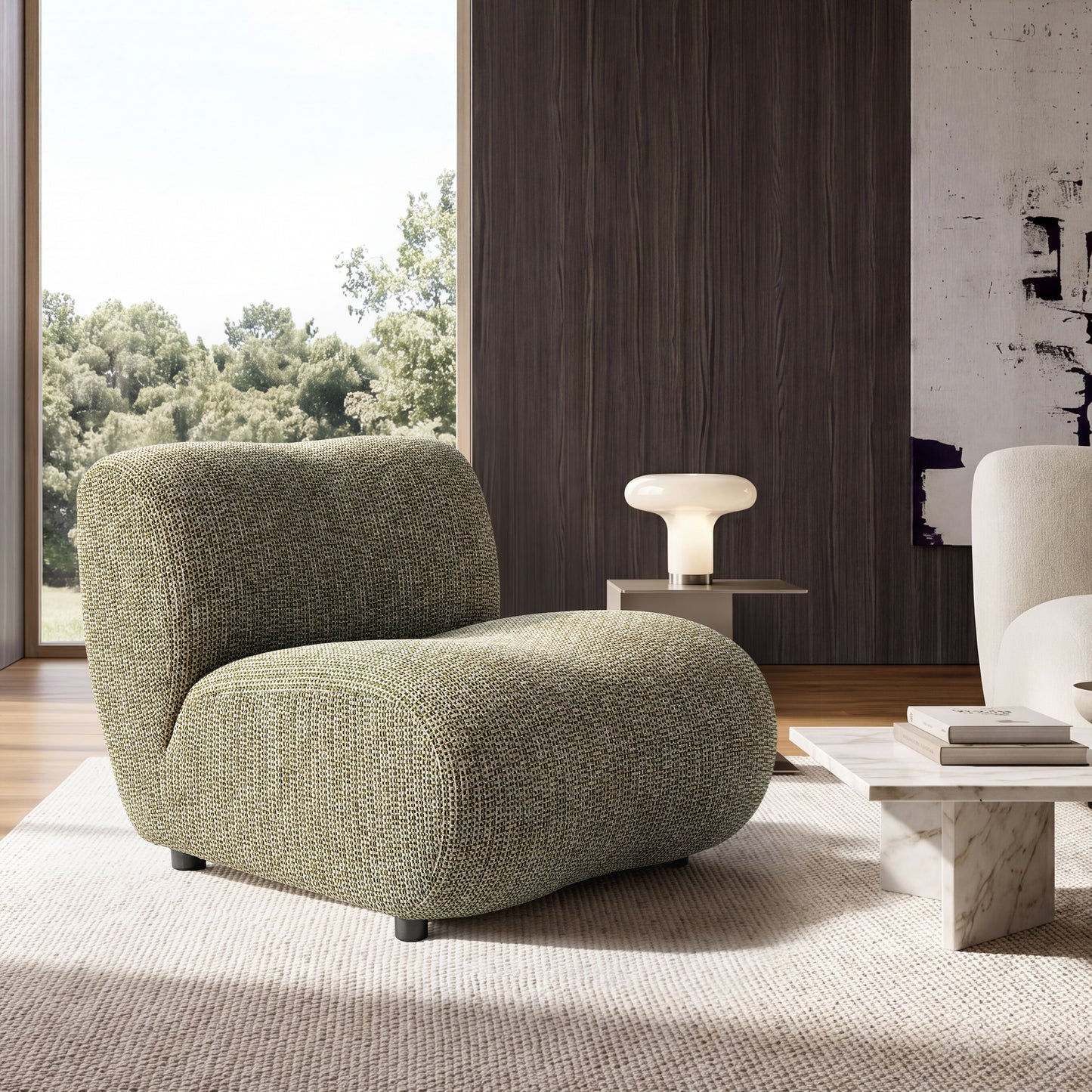 Cloud Modular Sofa - Olive Green Chenille Armless Lounge Chair, 31.7 Wide