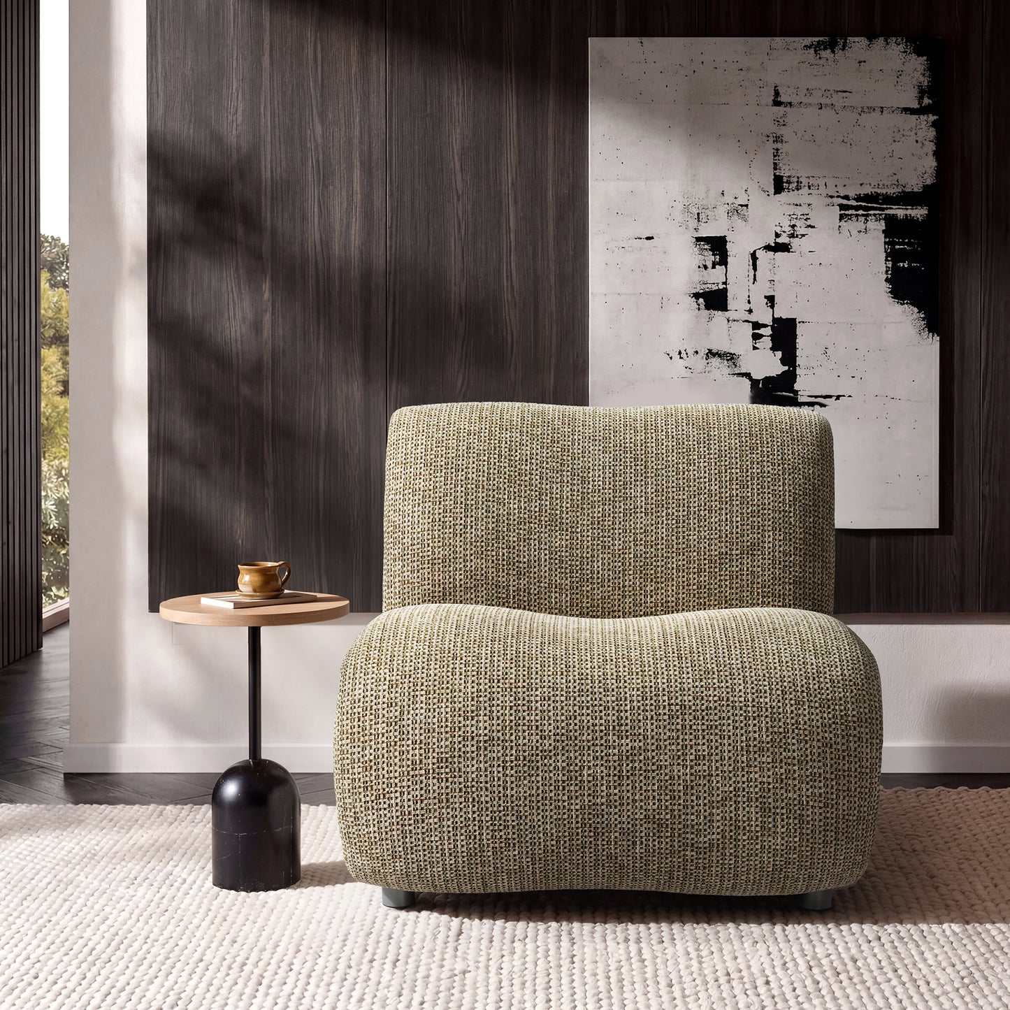 Cloud Modular Sofa - Olive Green Chenille Armless Lounge Chair, 31.7 Wide