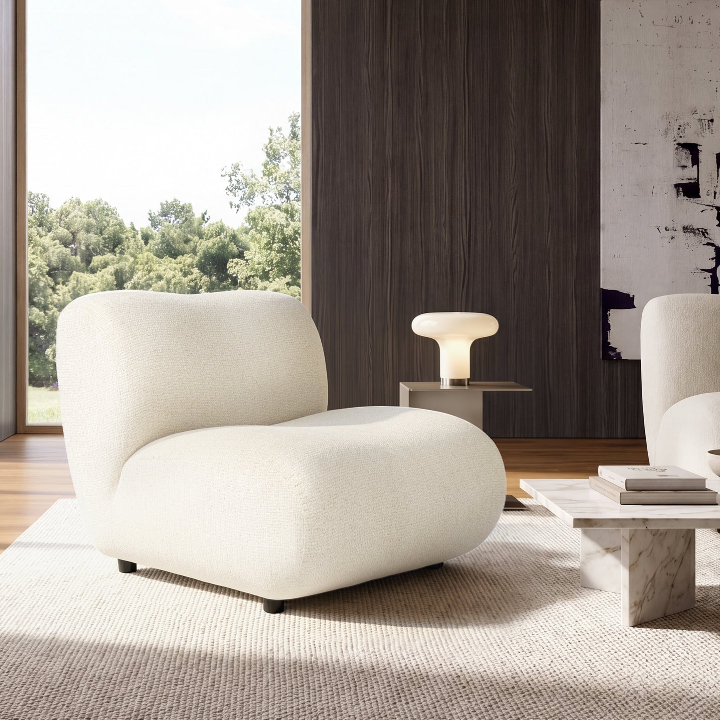 Cloud Modular Sofa - Ivory White Chenille Armless Lounge Chair, 31.7" Wide