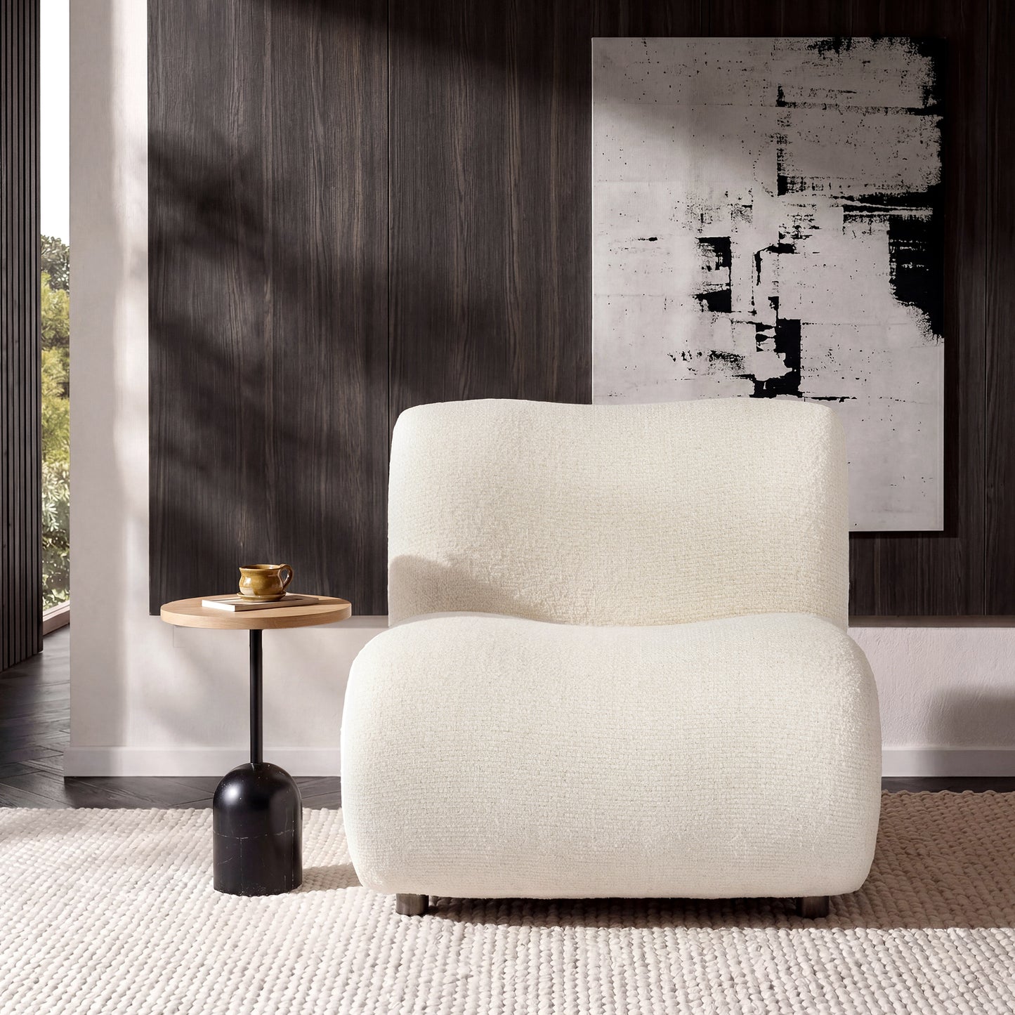 Cloud Modular Sofa - Ivory White Chenille Armless Lounge Chair, 31.7" Wide