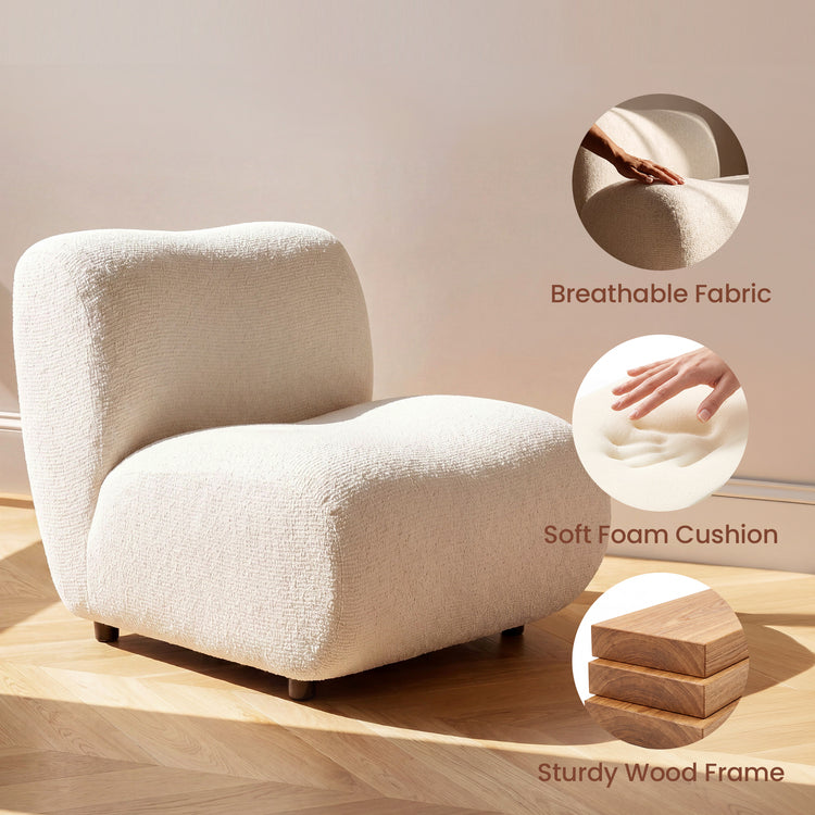 Cloud Modular Sofa - Ivory White Chenille Armless Lounge Chair, 31.7" Wide
