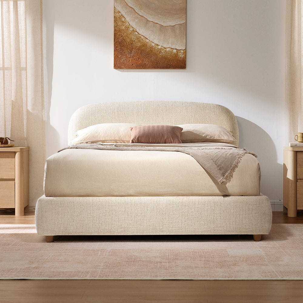 Elara Queen Lift-Up Storage Bed Frame with Adjustable Headboard, Beige