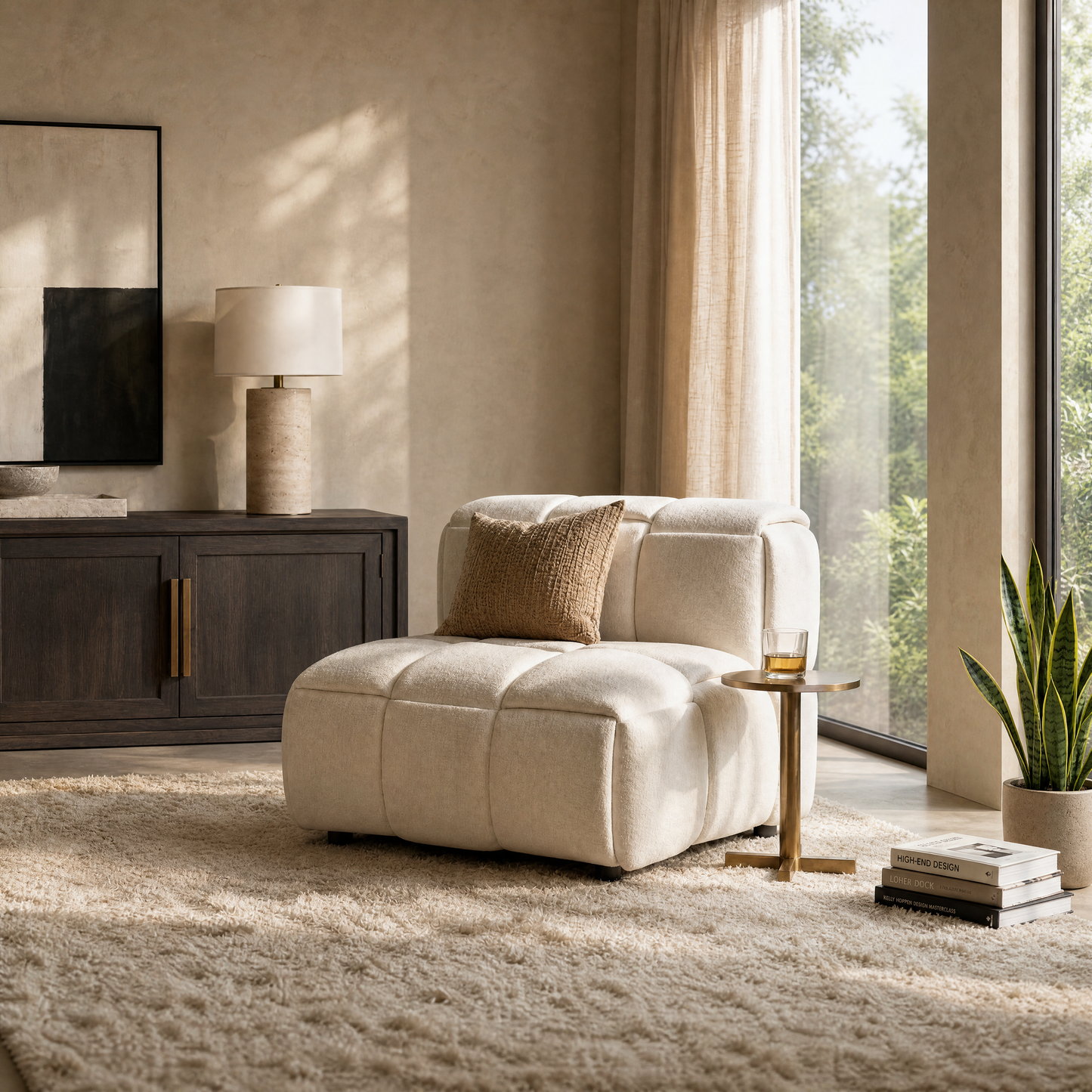 [Pre-Sale] Cream Oversized Accent Chair with Wide Seat and Woven Block Design