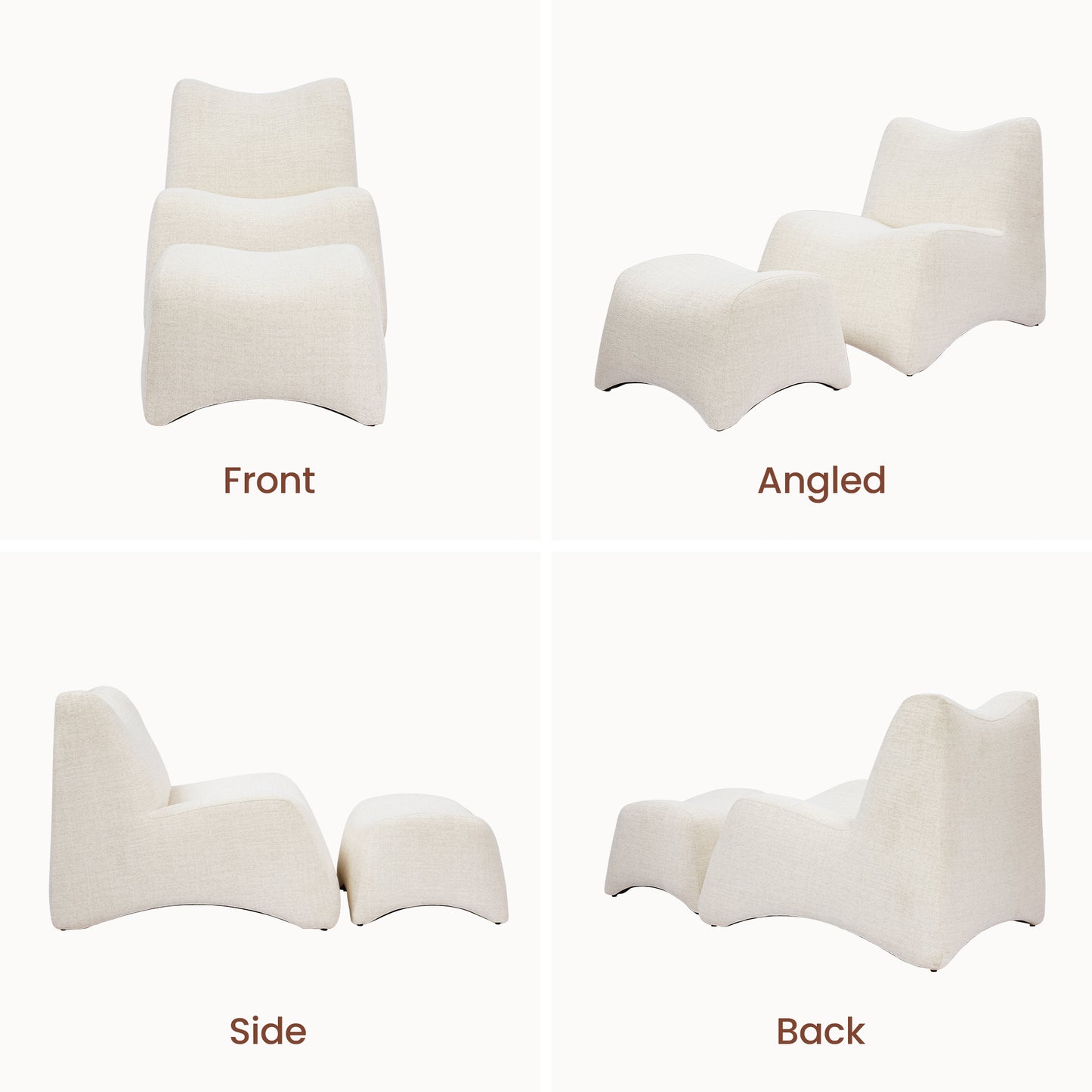 Curved Lounge Chair with Ottoman Set - Ivory Boucle Accent Chair, 30.5" Wide