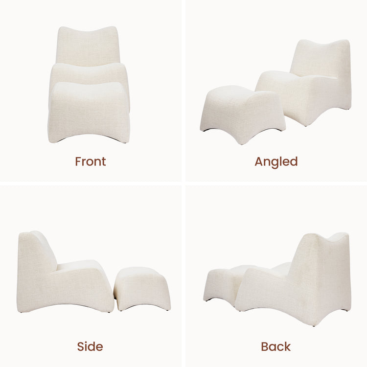 Curved Lounge Chair with Ottoman Set - Ivory Boucle Accent Chair, 30.5" Wide Sofa