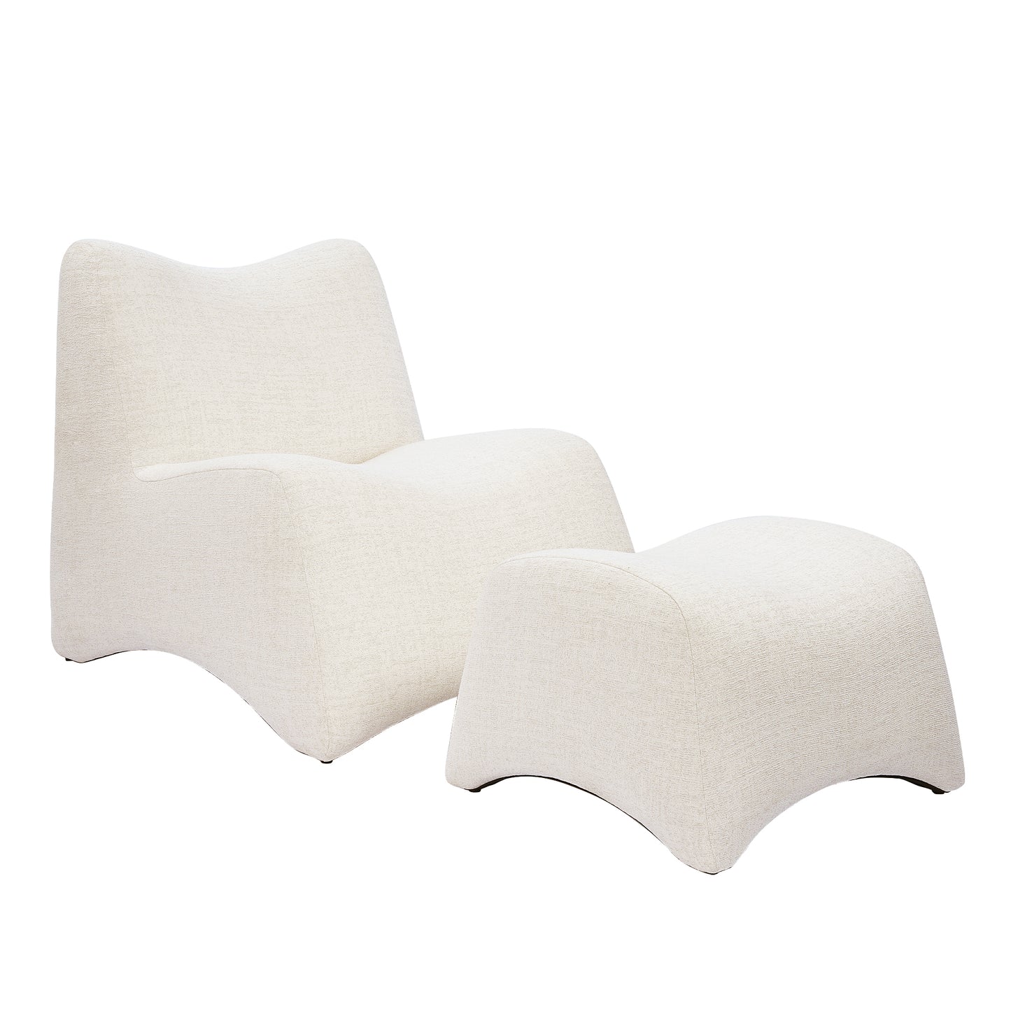 Curved Lounge Chair with Ottoman Set - Ivory Boucle Accent Chair, 30.5" Wide