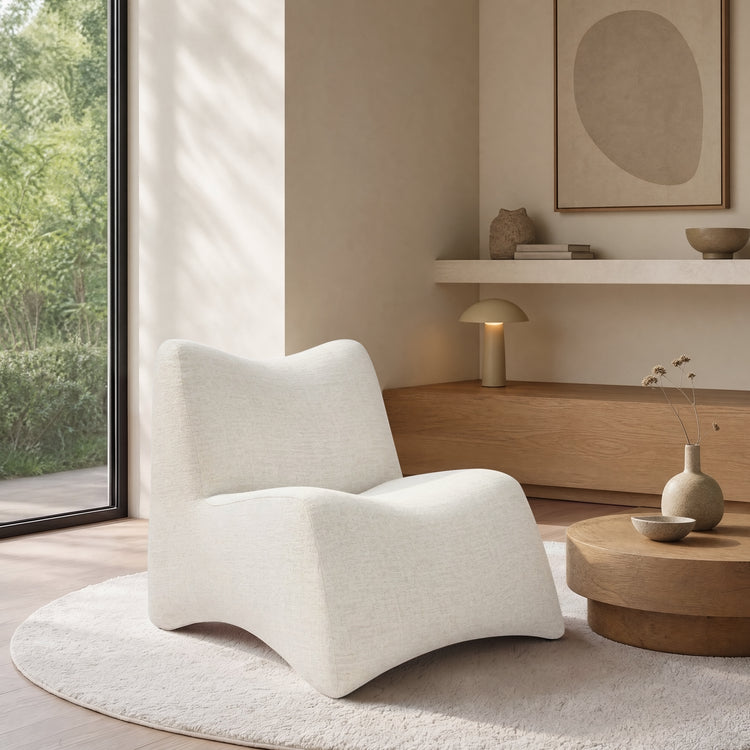 Curved Lounge Chair with Ottoman Set - Ivory Boucle Accent Chair, 30.5" Wide Sofa