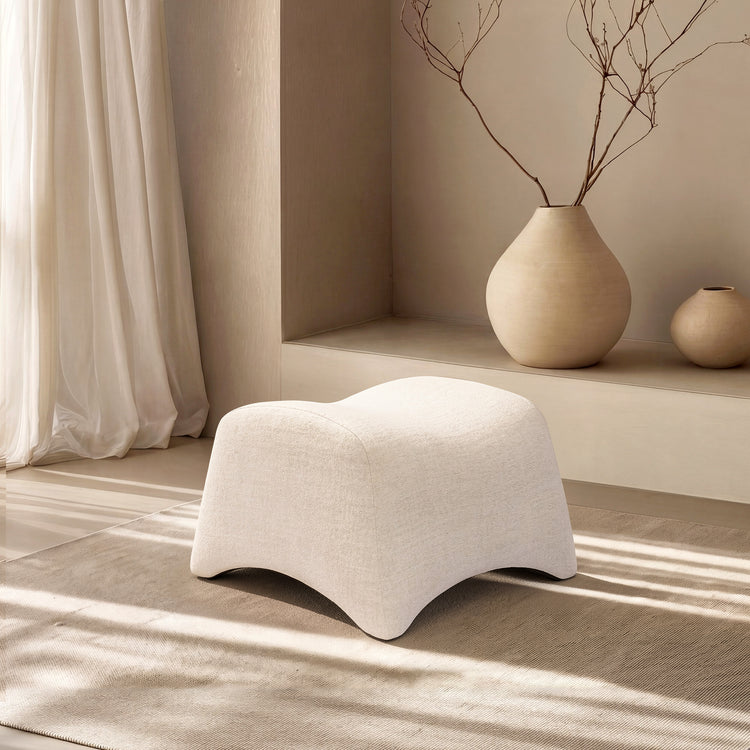 Curved Lounge Chair with Ottoman Set - Ivory Boucle Accent Chair, 30.5" Wide Sofa