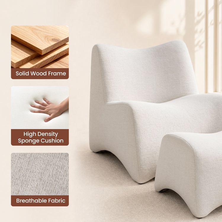 Curved Lounge Chair with Ottoman Set - Ivory Boucle Accent Chair, 30.5" Wide Sofa